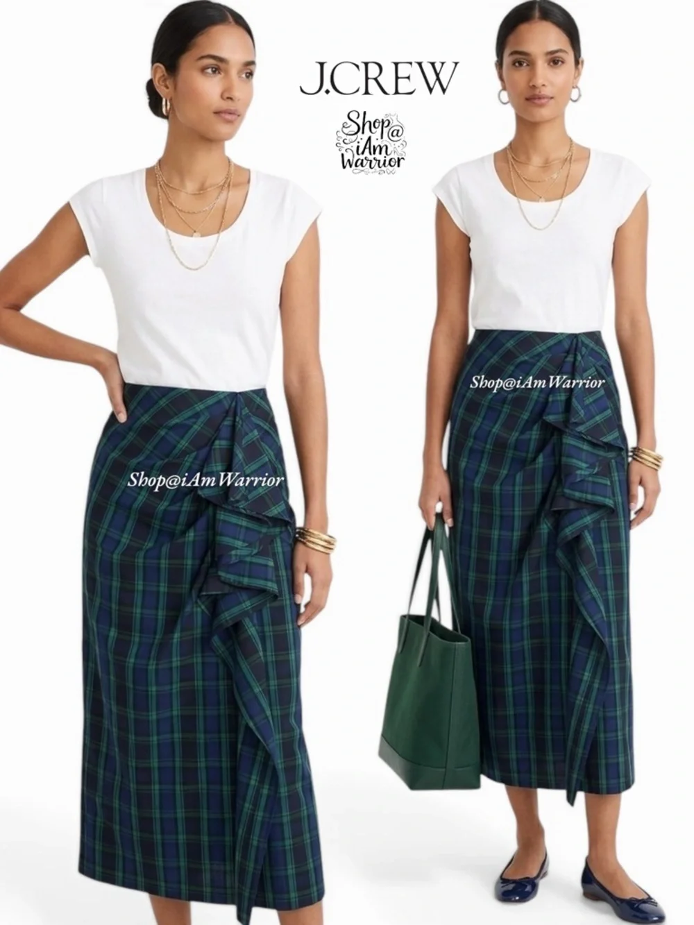 J.Crew NWT evergreen tartan ruffle midi/maxi skirt *shop@iamwarrior